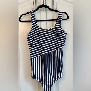 Lands End Womens Navy and White Striped Swimsuit, size 14DD